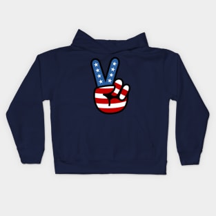 Peace Love Hand USA Flag Solid Kids Hoodie